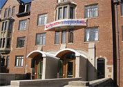 The entrance of Mosher-Jordan Residence Hall